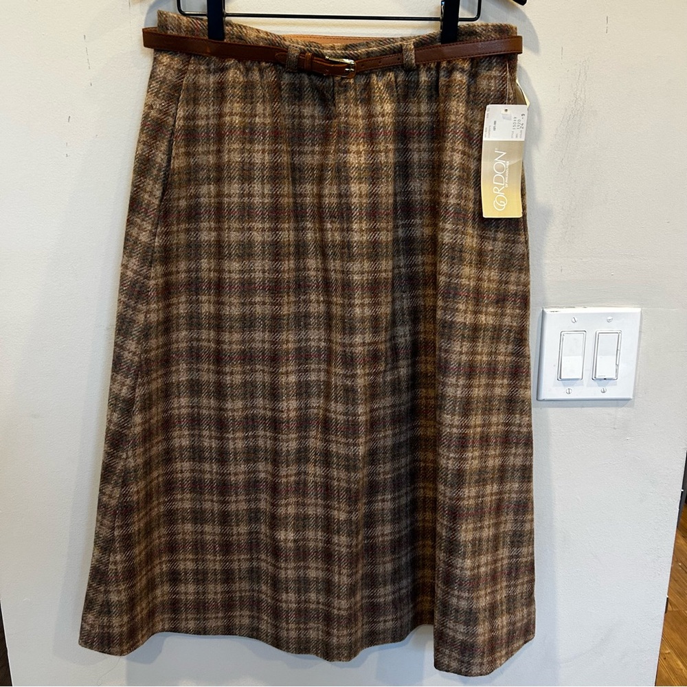 Talbots Tan and Brown Checkered A-Line Skirt